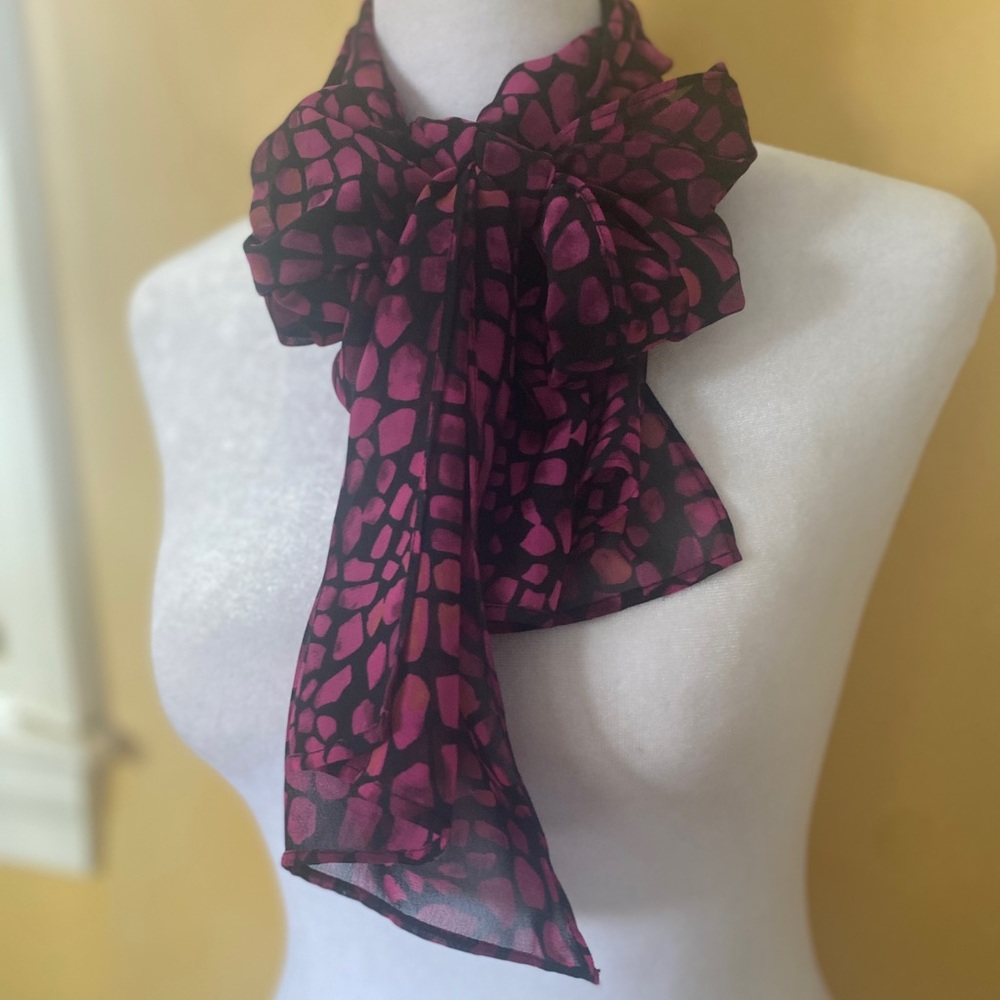 Elegant Pink and Black Chiffon Scarf